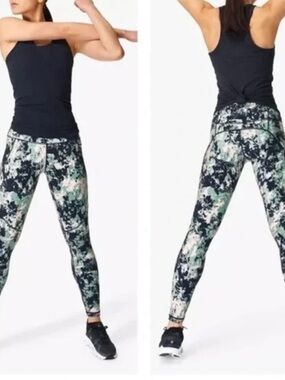 Sweaty Betty Power 7/8 Leggings Green and Blue Print Size Medium
